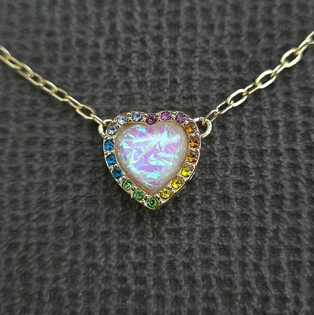 Kurt Geiger Opal Heart🩷 Pendant Necklace with Multi Colored🌈 Crystals💎